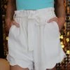 Nadia Ivory High Waist Scallop Hem Shorts Apparel