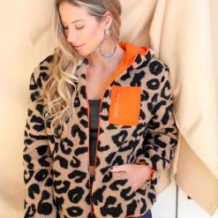 Bibi Orange + Leopard Sherpa Hooded Jacket
