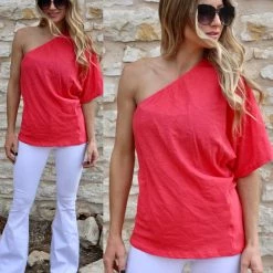 Bibi Coral Jersey Knit One Shoulder Top