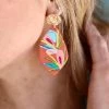 The Lace Cactus Orange Painted Abstract Floral Earrings