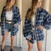 Davi & Dani Apparel Wooly Blue Plaid Shacket