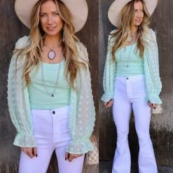 Eesome Apparel Mint Tuft Sleeve Polka Dot Bodysuit