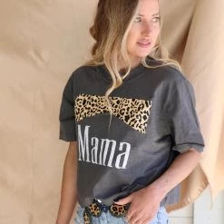 Zutter Apparel Charcoal Mama + Leopard Graphic Crop Top