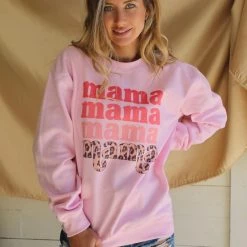 The Lace Cactus Pink Ombre-to-Leopard "Mama" Sweatshirt