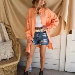 Fantastic Fawn Apparel Peach Skull Frayed Shacket