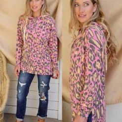 White Birch Apparel Pink + Yellow Leopard Hoodie