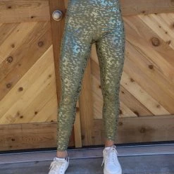 Mono B Olive Leopard Metallic Leggings Apparel