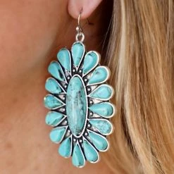 The Lace Cactus Western Vibes Large Turquoise Cluster Dangle Earrings