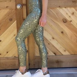 Mono B Olive Leopard Metallic Leggings Apparel