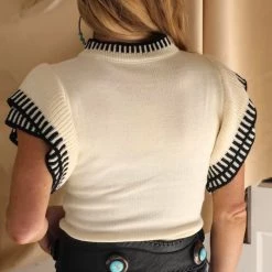 Hidden Brand Apparel Black Or Ivory Two Layer Edge Sweater Top