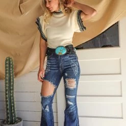 Hidden Brand Apparel Black Or Ivory Two Layer Edge Sweater Top