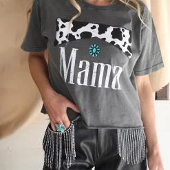 Zutter Apparel Mama Cow Print Mineral Washed Graphic Tee