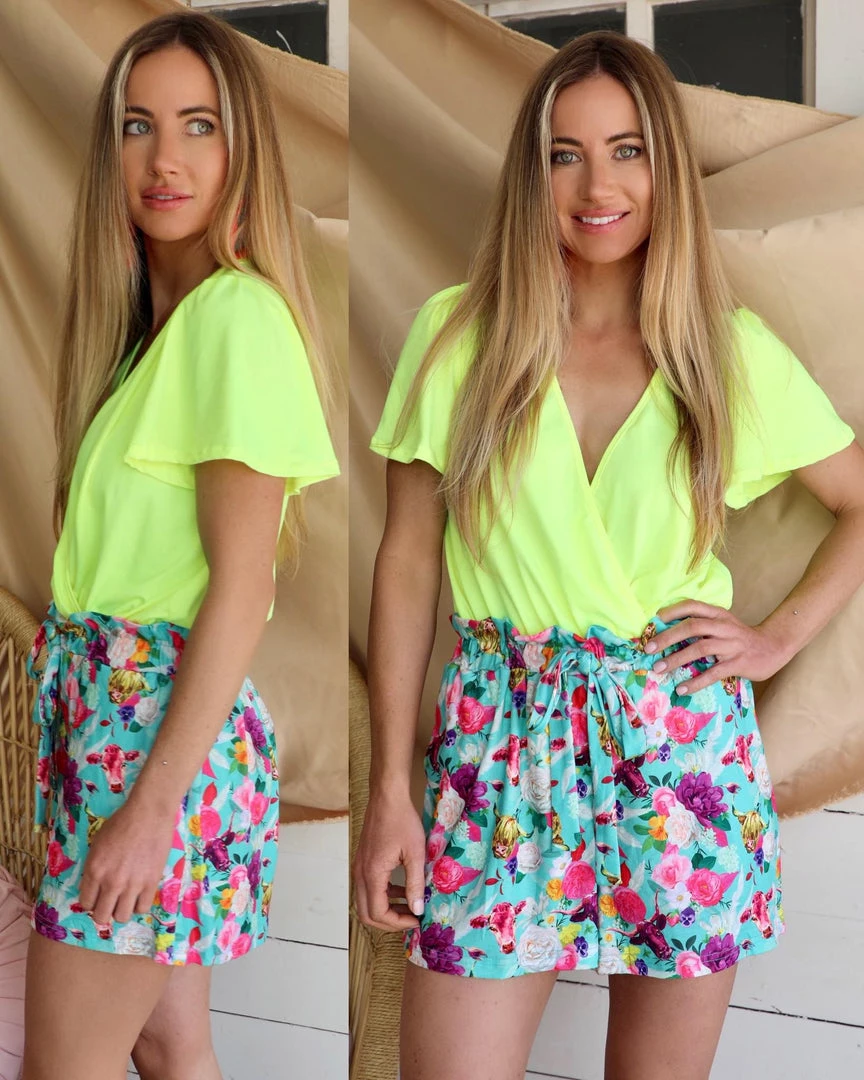 White Birch Nora Neon Yellow Short Sleeve Bodysuit