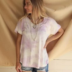 First Love Apparel Purple Tie-dye Raw Edge V-neck Tee