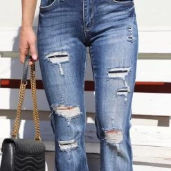 Petra 153 Madonna Mid-Rise Flare Distressed Patch Jeans Best Sellers