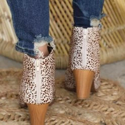 Qupid Spotted Brown Ankle Booties Footwear