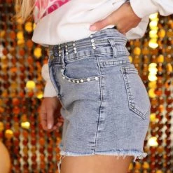 Kiwi Duo Button Rhinestone Embellished Shorts