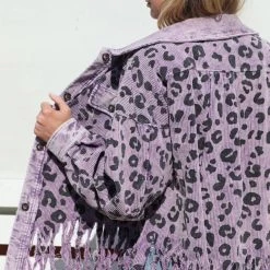 Bibi Purple Vintage Washed Leopard Corduroy Shacket Apparel