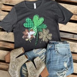 Lucky + Blessed Charcoal 3 Leaf Clover Graphic Tee Apparel