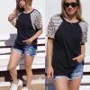 Haptics Black, Striped + Leopard Color Block Tee