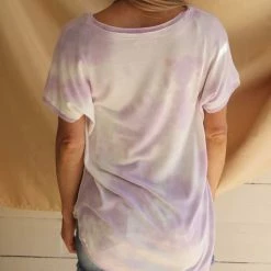 First Love Apparel Purple Tie-dye Raw Edge V-neck Tee
