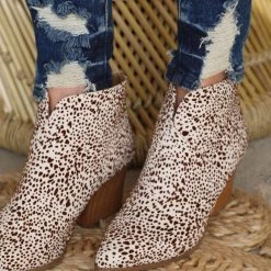 Qupid Spotted Brown Ankle Booties Footwear
