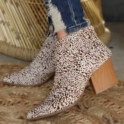 Qupid Spotted Brown Ankle Booties Footwear