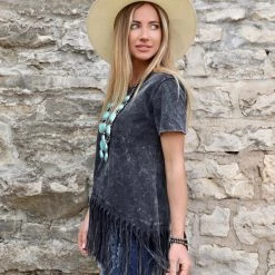 Bibi Apparel Black Charcoal Washed Top