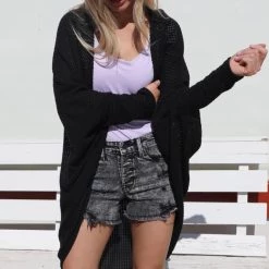 FSL Black Slouch Cocoon Waffle Cardigan