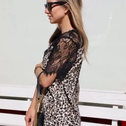 Blue Buttercup Lola Leopard Lace Raglan Sleeve Tee