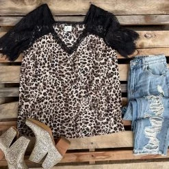 Blue Buttercup Lola Leopard Lace Raglan Sleeve Tee
