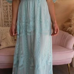 Main Strip Blue Surf Lace Off Shoulder Maxi Dress Apparel