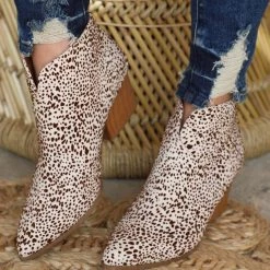 Qupid Spotted Brown Ankle Booties Footwear