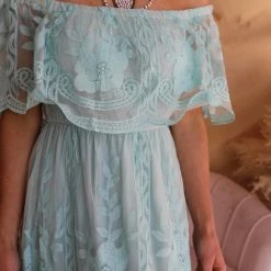 Main Strip Blue Surf Lace Off Shoulder Maxi Dress Apparel