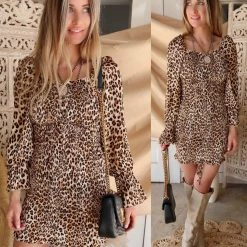 Love Song Lizzy Leopard Smocked Puff Sleeve Dress