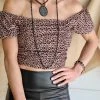 Top Style Warm Taupe Leopard Shirred Crop Top