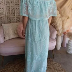 Main Strip Blue Surf Lace Off Shoulder Maxi Dress Apparel
