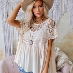 Oli Hali O/S Natural Crochet Lace Top