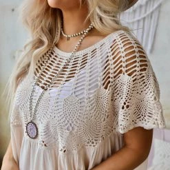 Oli Hali O/S Natural Crochet Lace Top