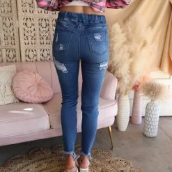 American Bazi Apparel Brenda Blue High Waist Distressed Denim Jogger Pants