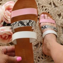 Bamboo Full Moon Pink, Snake + Ivory Sandals