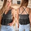 POL Charcoal Crochet Flirty Lace Tank
