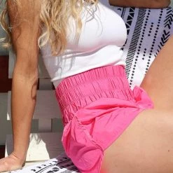 White Birch Hot Pink Smocked High Waist Shorts Apparel