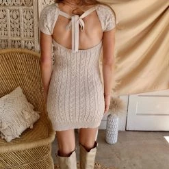 Baevely Apparel Natural Cable Knit Mini Dress