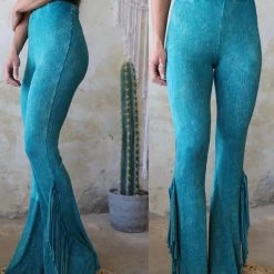 Blue Buttercup Best Sellers Turquoise Mineral Wash Fringe Pants