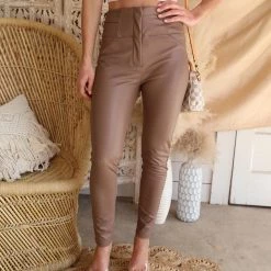 The Lace Cactus Mocha Faux Leather Skinny Pants Apparel