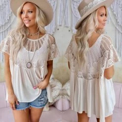 Oli Hali O/S Natural Crochet Lace Top