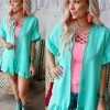 Haptics Apparel Mint Crepe Ruffle Sleeve Kimono