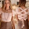 Lelis Apparel Baby Pink Short Sleeve Criss Cross Back Top
