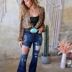 LoveSong Leopard Plunging V-Neck Puff Sleeve Bodysuit